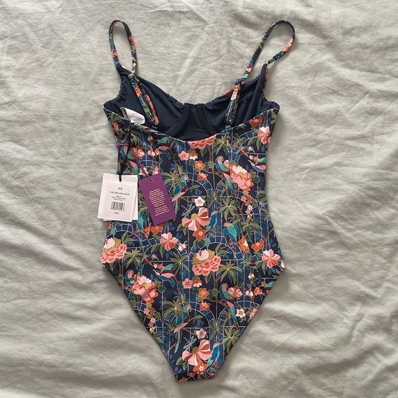 NWT ONIA Chelsea One Piece Bodysuit Swimsuit Navy Multi Jungle Mosaic - Picture 10 of 13